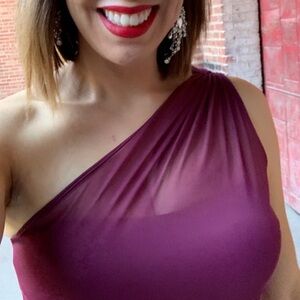 David’s Bridal One-Shoulder Burgundy Dress